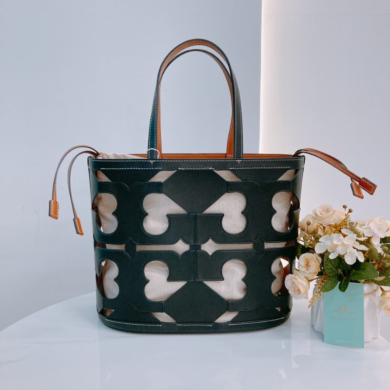 MS0632 Tory Burch 湯麗柏琦 鏤空設計 手提包 皮革 小號 黑色 金扣Ella Cutout Logo Tote Bag Small Leather Black x GHW-1