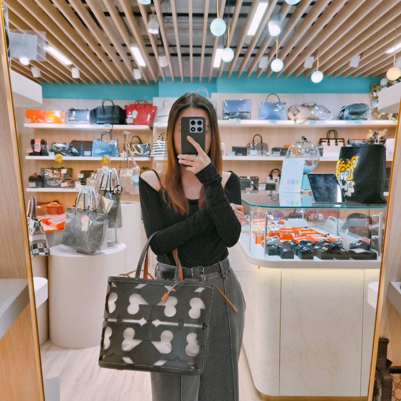 MS0632 Tory Burch 湯麗柏琦 鏤空設計 手提包 皮革 小號 黑色 金扣Ella Cutout Logo Tote Bag Small Leather Black x GHW-15