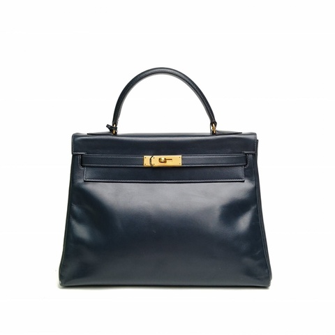 HERMES Kelly32深海藍Box皮圈O金扣