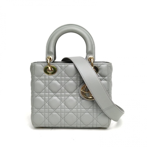 DIOR LadyDior戴妃包四格徽章肩帶灰色羊皮金扣2021