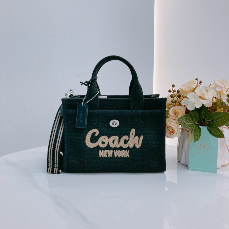 MS0660 Coach 蔻馳 復古 帆布 手提包 單肩包 斜背包 黑色 銀扣 Cargo 20 Shoulder Handbag Canvas Black x PHW-0