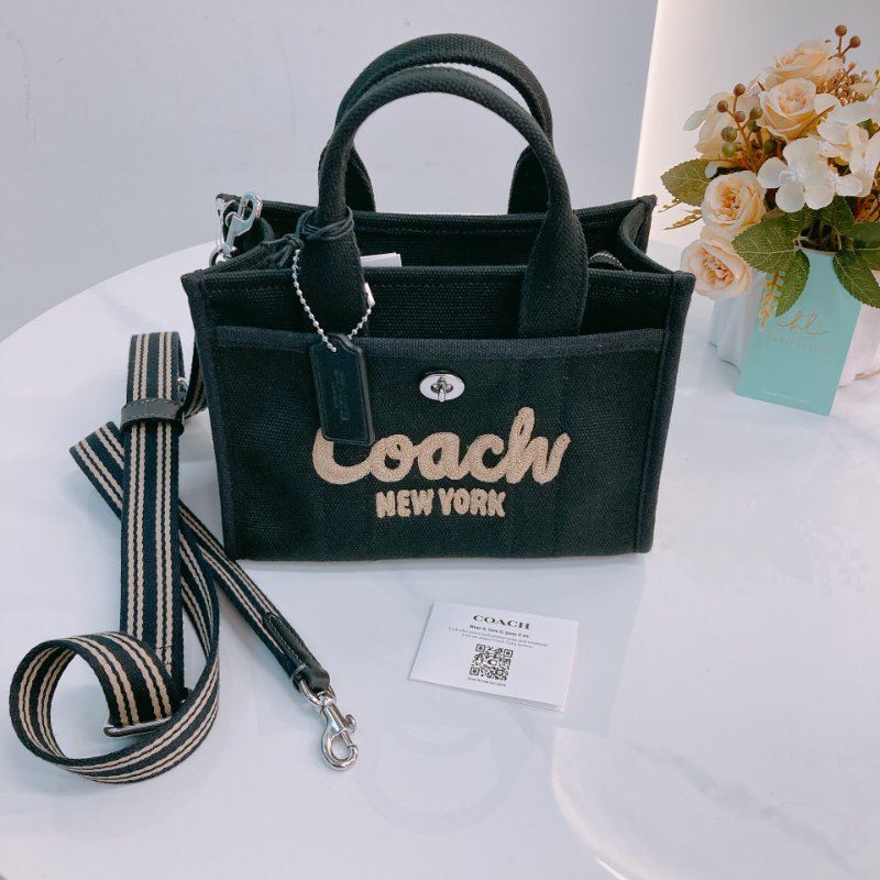 MS0660 Coach 蔻馳 復古 帆布 手提包 單肩包 斜背包 黑色 銀扣 Cargo 20 Shoulder Handbag Canvas Black x PHW-18