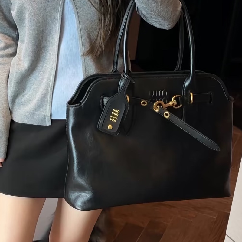 MIUMIU繆繆👩🏻🎤AVENTURE黑色金扣羊皮#大號托特包#-2