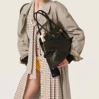 MIUMIU繆繆👩🏻🎤AVENTURE黑色金扣羊皮#大號托特包#-8