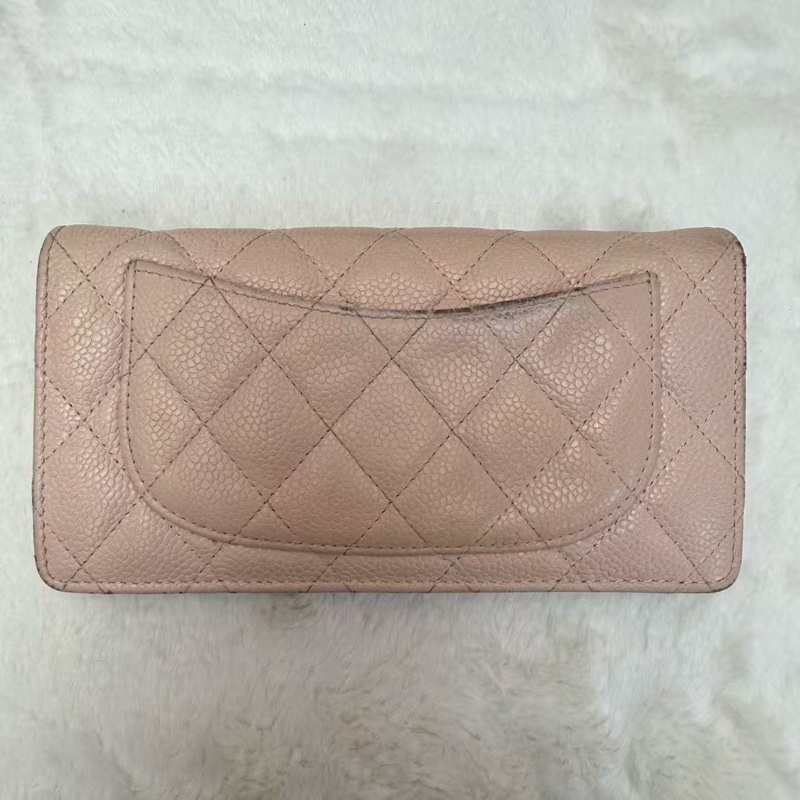 🎀Chanel 淡粉色 牛皮 銀扣 長銀包🎀-1