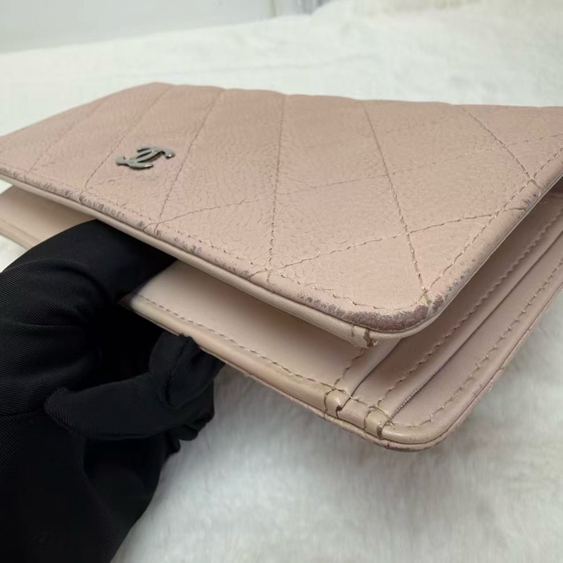 🎀Chanel 淡粉色 牛皮 銀扣 長銀包🎀-5