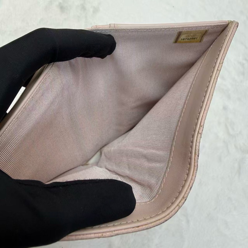 🎀Chanel 淡粉色 牛皮 銀扣 長銀包🎀-8