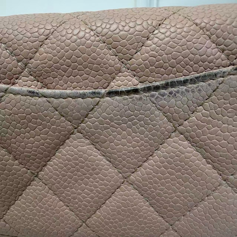 🎀Chanel 淡粉色 牛皮 銀扣 長銀包🎀-11