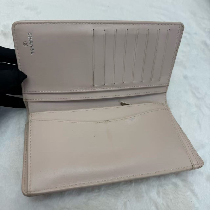 🎀Chanel 淡粉色 牛皮 銀扣 長銀包🎀-16