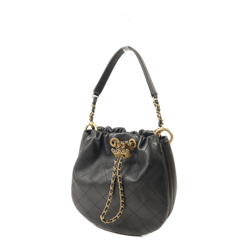 CHANEL 牛皮皮革Bucket Bag鏈帶手挽肩背兩用袋-1