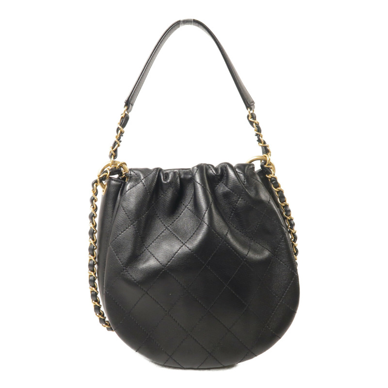 CHANEL 牛皮皮革Bucket Bag鏈帶手挽肩背兩用袋-2