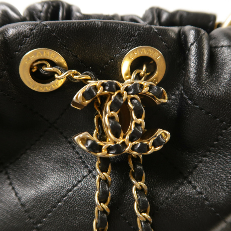 CHANEL 牛皮皮革Bucket Bag鏈帶手挽肩背兩用袋-7