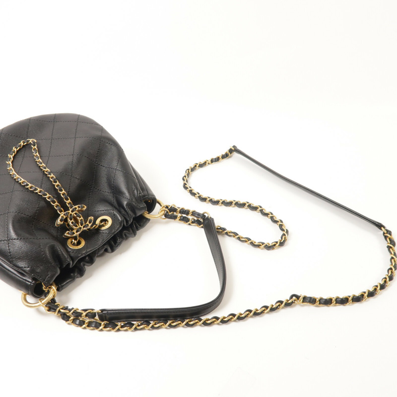 CHANEL 牛皮皮革Bucket Bag鏈帶手挽肩背兩用袋-9