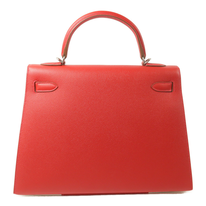 HERMES Epsom皮革Kelly 32銀扣手挽肩背兩用袋Rouge Casaque/Blanc-2