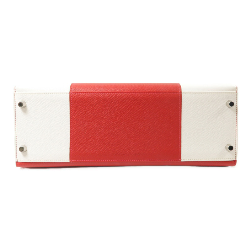 HERMES Epsom皮革Kelly 32銀扣手挽肩背兩用袋Rouge Casaque/Blanc-3