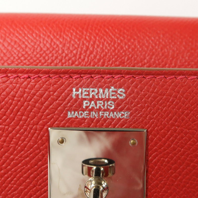 HERMES Epsom皮革Kelly 32銀扣手挽肩背兩用袋Rouge Casaque/Blanc-5