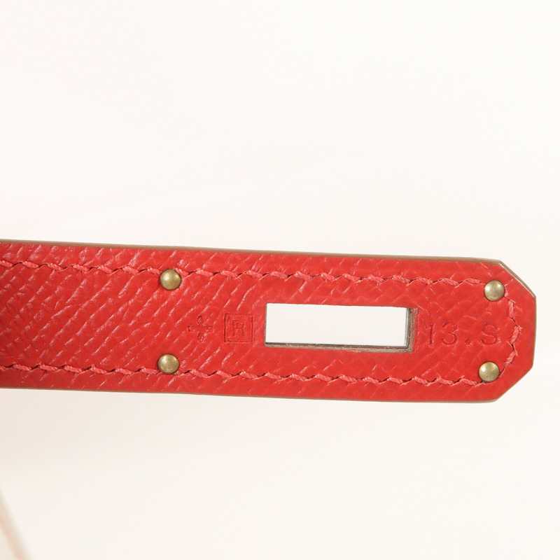 HERMES Epsom皮革Kelly 32銀扣手挽肩背兩用袋Rouge Casaque/Blanc-6