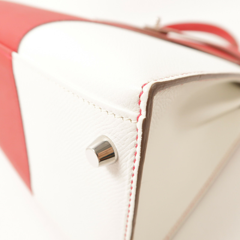 HERMES Epsom皮革Kelly 32銀扣手挽肩背兩用袋Rouge Casaque/Blanc-13
