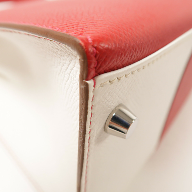 HERMES Epsom皮革Kelly 32銀扣手挽肩背兩用袋Rouge Casaque/Blanc-14