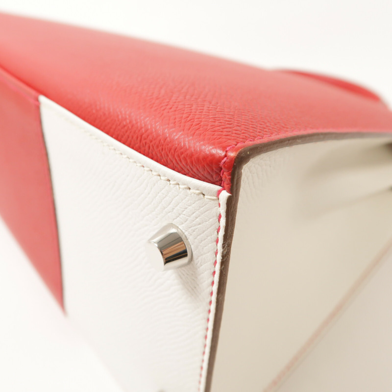 HERMES Epsom皮革Kelly 32銀扣手挽肩背兩用袋Rouge Casaque/Blanc-15