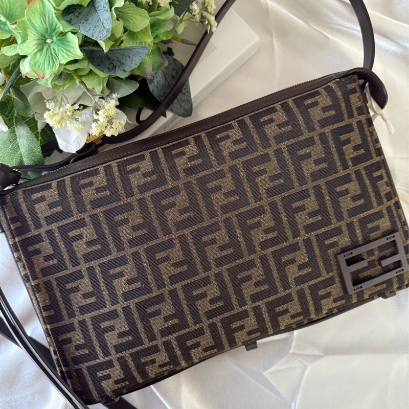 Simply FF Logo 緹花帆布肩背包/手提包(棕色)-0