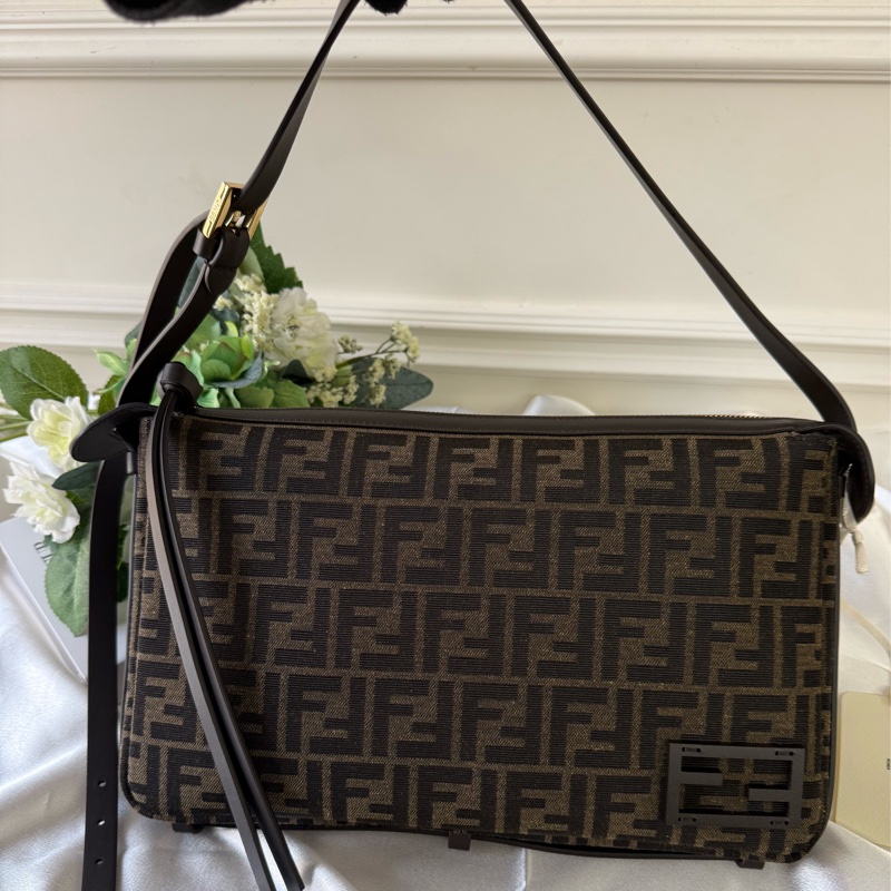 Simply FF Logo 緹花帆布肩背包/手提包(棕色)-1