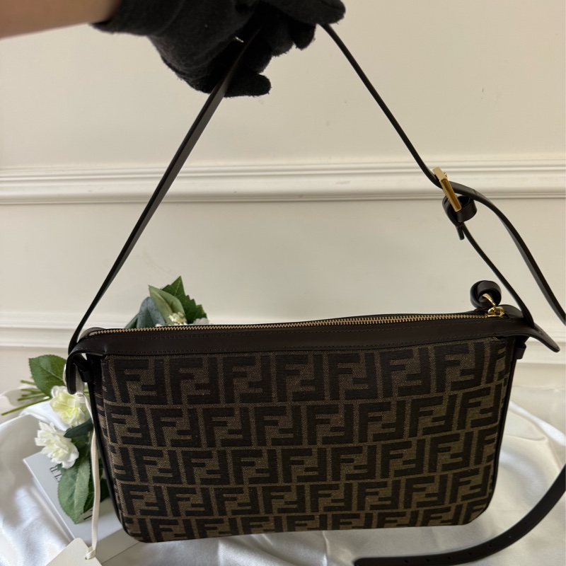 Simply FF Logo 緹花帆布肩背包/手提包(棕色)-4