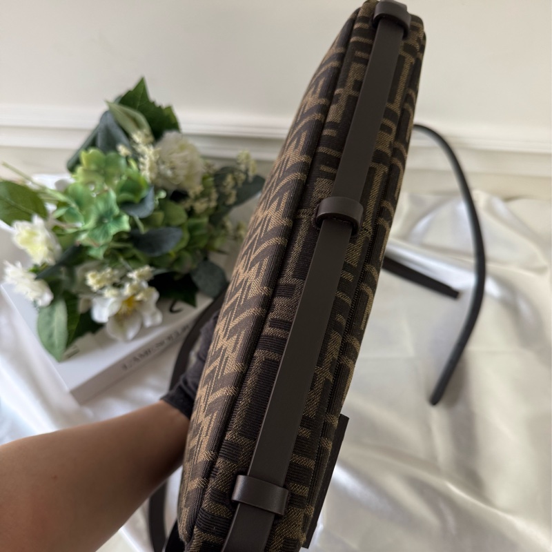 Simply FF Logo 緹花帆布肩背包/手提包(棕色)-5