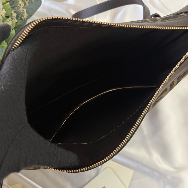 Simply FF Logo 緹花帆布肩背包/手提包(棕色)-7