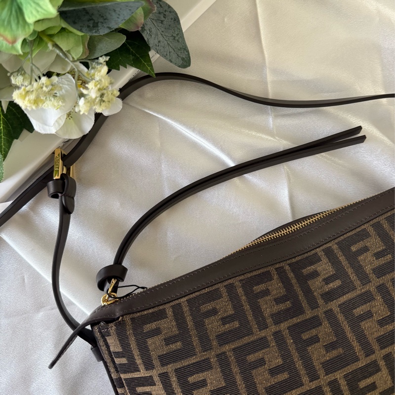 Simply FF Logo 緹花帆布肩背包/手提包(棕色)-8