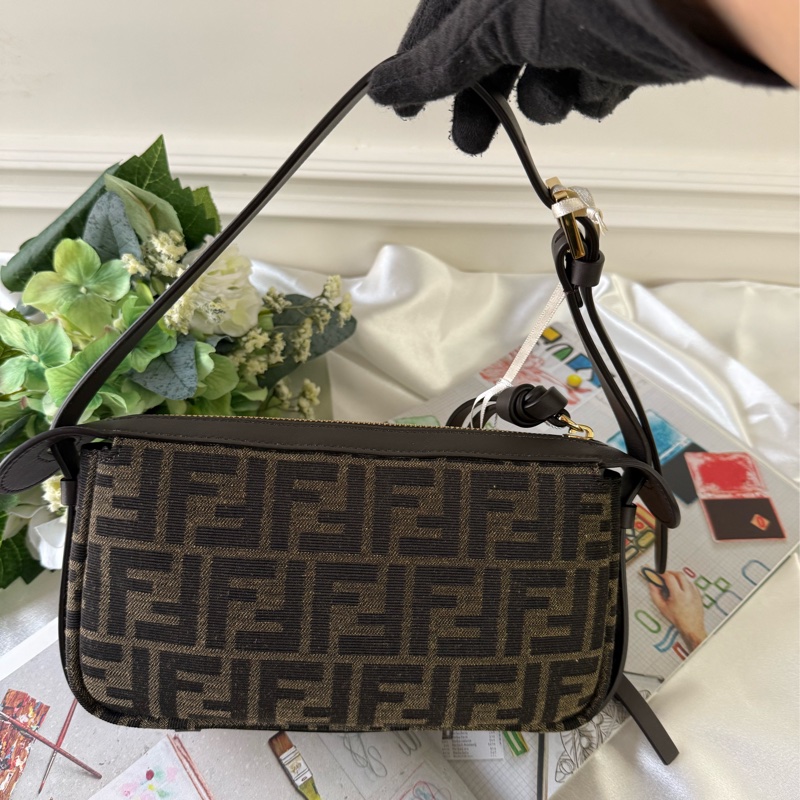 Simply FF Logo 緹花帆布迷你肩背包/手提包(棕色)-3