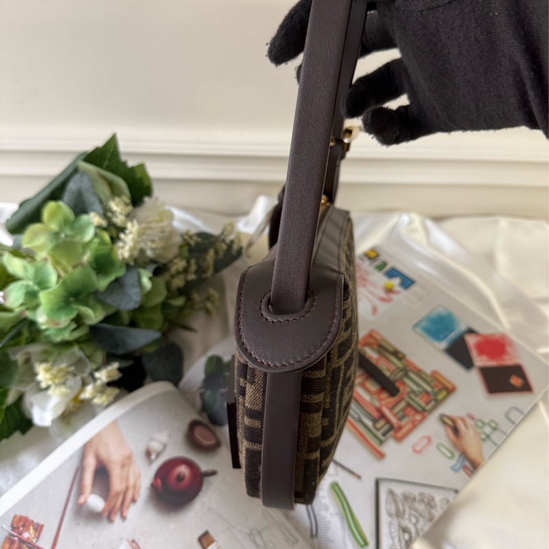 Simply FF Logo 緹花帆布迷你肩背包/手提包(棕色)-4