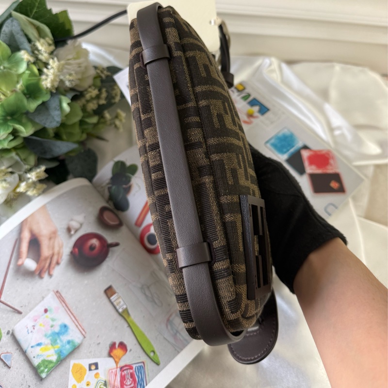 Simply FF Logo 緹花帆布迷你肩背包/手提包(棕色)-5