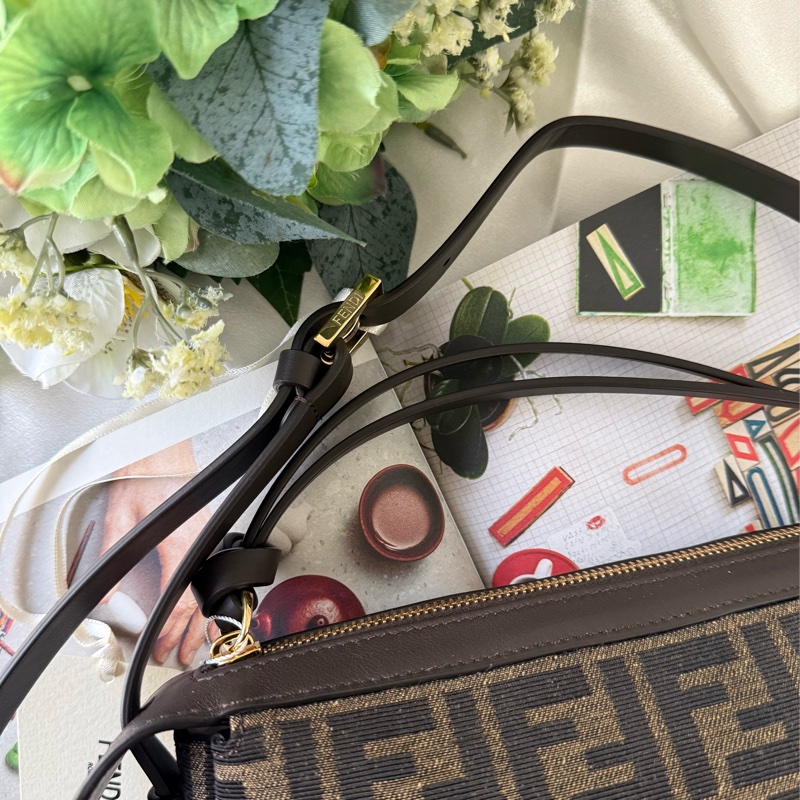 Simply FF Logo 緹花帆布迷你肩背包/手提包(棕色)-7