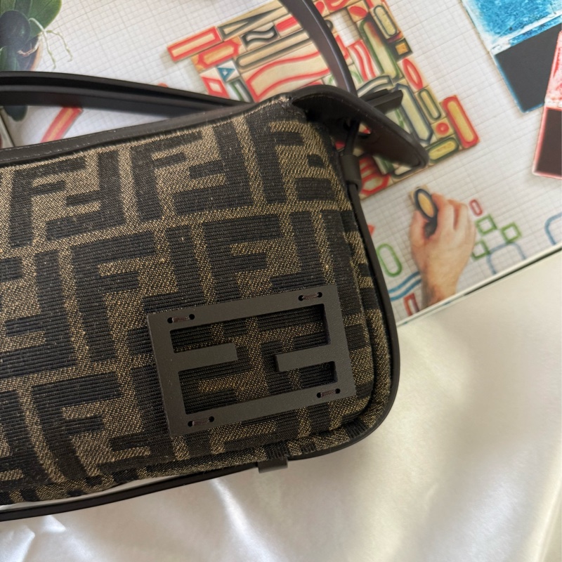 Simply FF Logo 緹花帆布迷你肩背包/手提包(棕色)-8