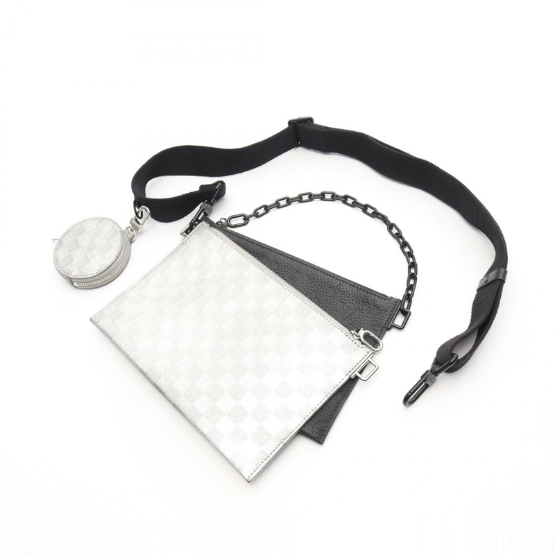 路易威登 Trio Pouch NM 單肩包 M59682 Damier 亮片皮革黑色-5