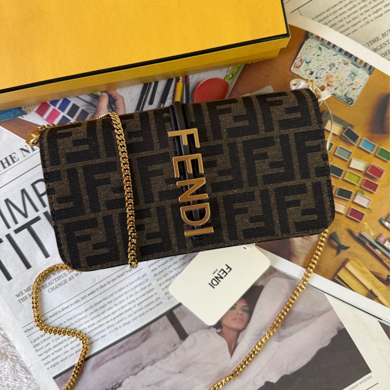 Fendigraphy FF Logo 緹花帆布二合一鍊包/WOC(棕色)-0