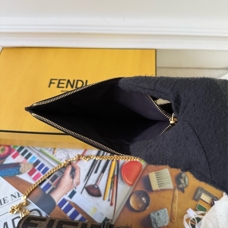 Fendigraphy FF Logo 緹花帆布二合一鍊包/WOC(棕色)-8