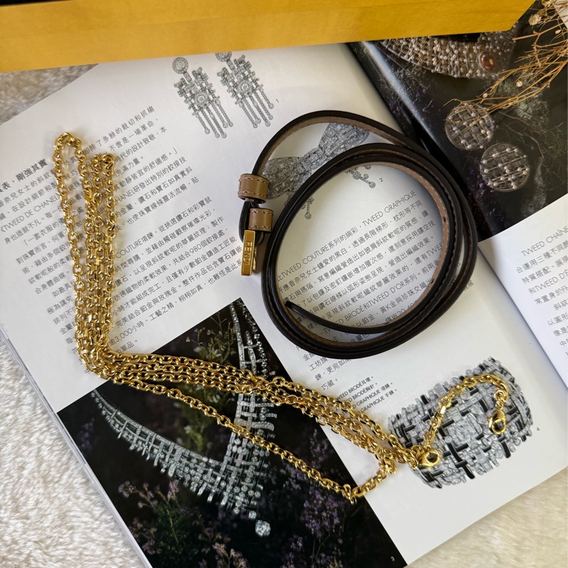 Baguette FF Logo 緹花布二用皮夾式鍊包/WOC(棕色)-8