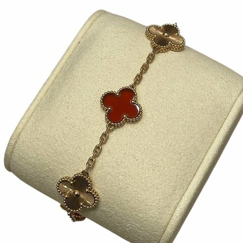 VAN CLEEF&ARPELS 梵克雅寶 ALHAMBRA 5花手鍊 K18PG 紅玉隨 璣鏤雕花