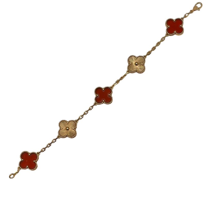 VAN CLEEF&ARPELS 梵克雅寶 ALHAMBRA 5花手鍊 K18PG 紅玉隨 璣鏤雕花-1