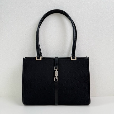 Gucci/古馳 黑色提花單肩包 銀扣