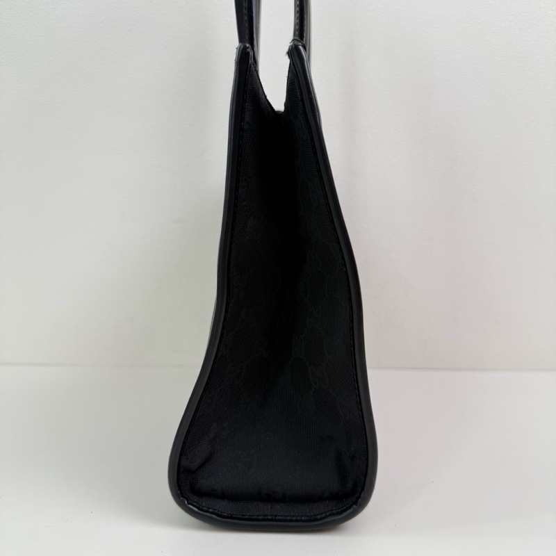 Gucci/古馳 黑色提花單肩包 銀扣-2