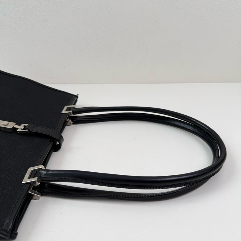 Gucci/古馳 黑色提花單肩包 銀扣-6