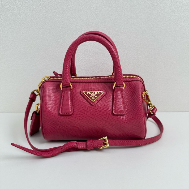 普拉達/Prada 迷你 紅色 手提斜挎包 金扣-0