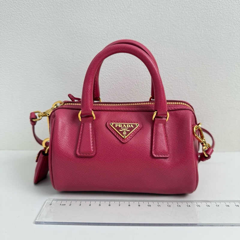 普拉達/Prada 迷你 紅色 手提斜挎包 金扣-1