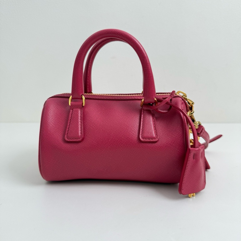 普拉達/Prada 迷你 紅色 手提斜挎包 金扣-2