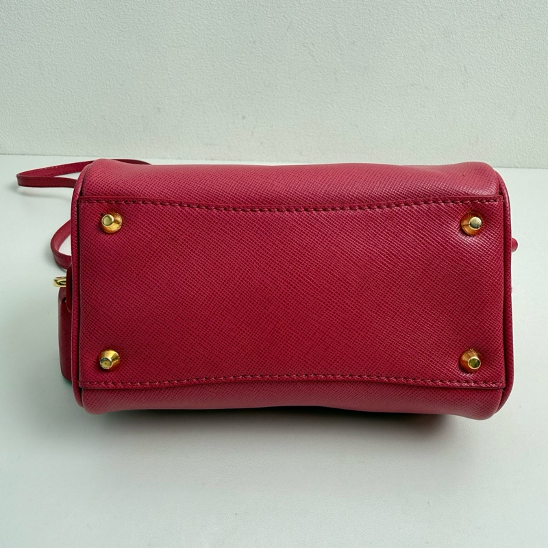 普拉達/Prada 迷你 紅色 手提斜挎包 金扣-5
