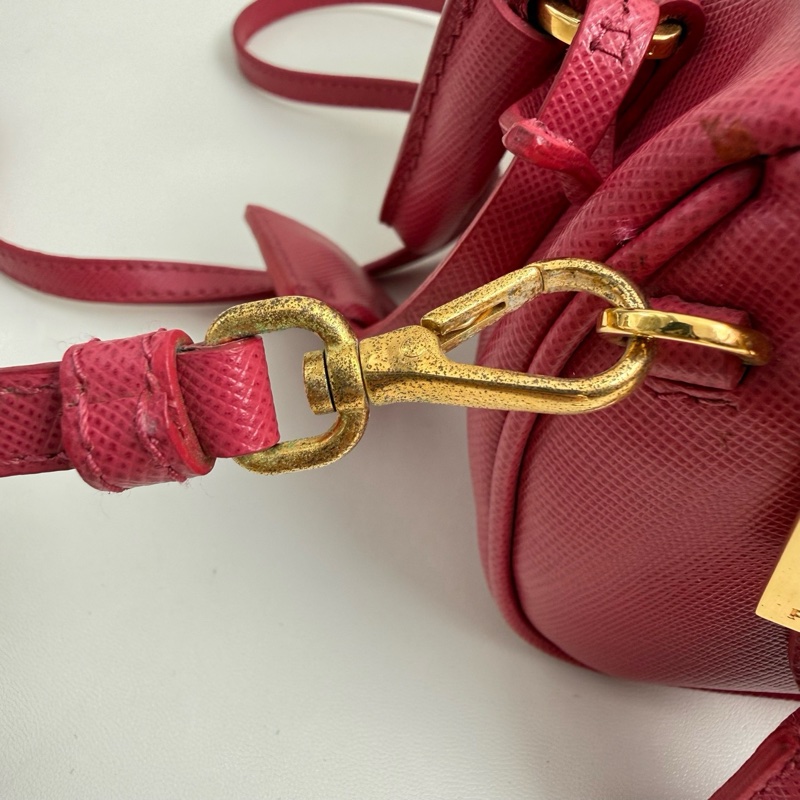 普拉達/Prada 迷你 紅色 手提斜挎包 金扣-7