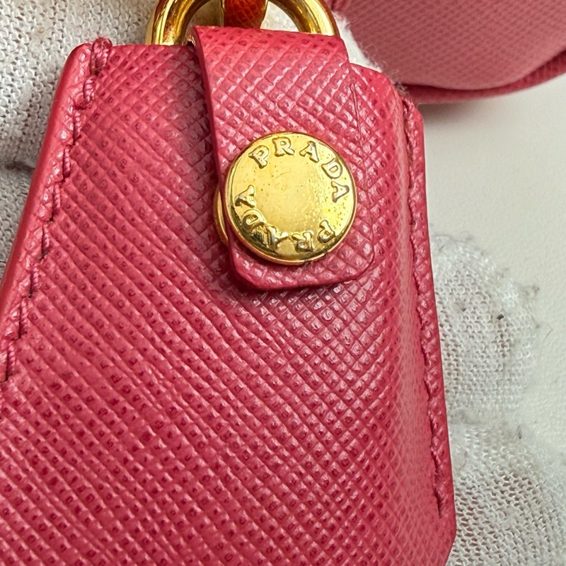 普拉達/Prada 迷你 紅色 手提斜挎包 金扣-8